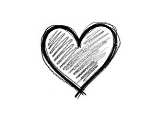 Hand drawn black scribble heart shape symbol isolated on white background