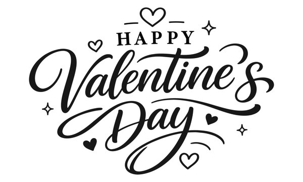 Happy valentines day lettering hand drawn inscription. February holiday calligraphy with heart. Romantic invitation, greeting card decoration. Elegant typo script, Vector illustration.
