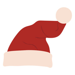 Tall wavy Santa hat with hanging pompom, playful red Christmas cap. Cute holiday accessory for festive design