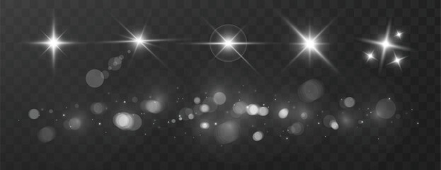 Set of Shine glowing stars. Vector Sparks stars effect texture.