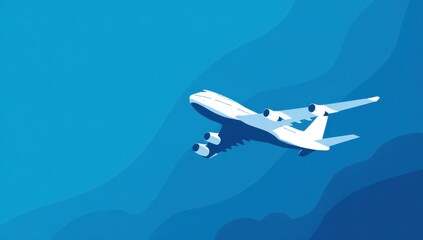 Naklejka premium An airplane flying through the blue sky over the ocean with white clouds.