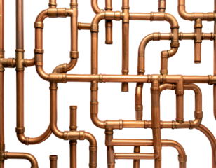 Intricate network of copper pipes, plumbing, and connections