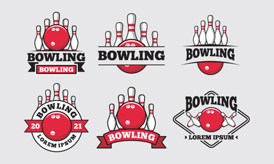 Set of Bowling Sport Emblems and Logos