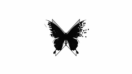 Abstract black butterfly with glitch effect on white background