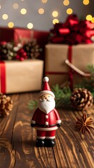 Christmas Santa figurine on wooden table