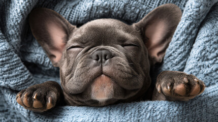 adorable french bulldog napping on its back