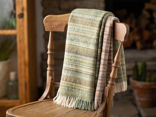 Cozy Woven Throw Blanket on a Wooden Chair