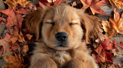 golden retriever puppy sleeping peacefully on a soft surface