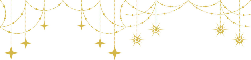 Gold Garland Hanging Decoration Overlay, Minimal Winter Glow, Elegant Festive Background Hanging Gold Garland Metallic Dots Bunting on Transparent Background shiny string lights on transparent 