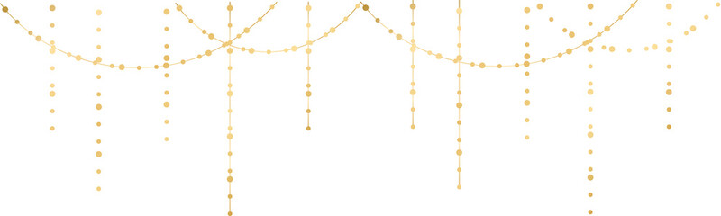 Gold Garland Hanging Decoration Overlay, Minimal Winter Glow, Elegant Festive Background Hanging Gold Garland Metallic Dots Bunting on Transparent Background shiny string lights on transparent 