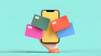 Smartphone with Multiple Credit Cards for Online Shopping and Payments.