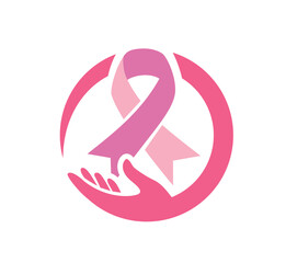 Pink Awareness Ribbon Cupping Hand Logo