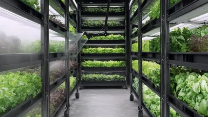 Dynamic medium shot of mixedmaterial vertical farming shelving emphasizing modular design for easy customization and scalability in urban farming setups