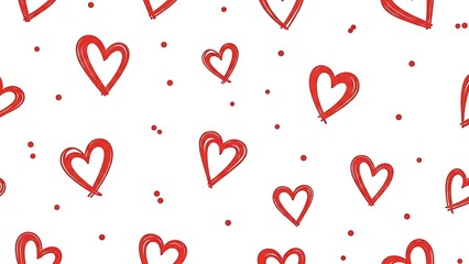 Beautiful Seamless Hand-Drawn Red Heart Pattern for Romantic Valentine Design Projects