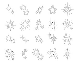 Star galaxy set in outline line art sparkle cosmic shapes with various celestial forms created for your creative astronomical illustration decorative design projects