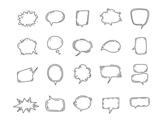 Speech bubble set in outline line art with different dialogue shapes conversational elements communication for messaging perfect for your illustration and creative designs projects