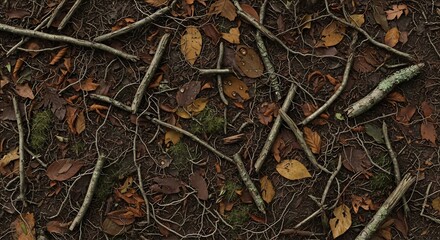 Forest Floor Debris - A Detailed View of Leaves and Twigs.