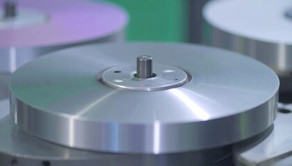 Close-up of spinning metal disks