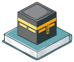 Illustration of Kaaba on Book Depicting Islamic Symbolism and Pilgrimage Concept
