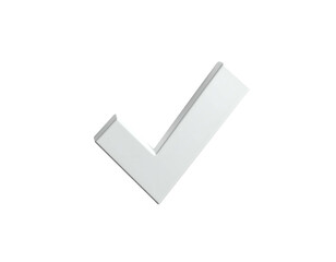 A stark white, 3D checkmark symbol on a black background