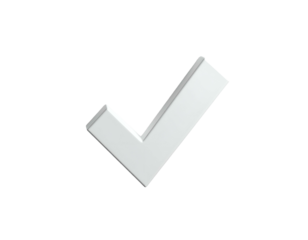 A stark white, 3D checkmark symbol on a black background