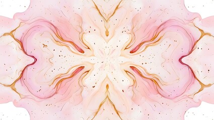 Pink and orange abstract symmetrical fluid art design on white background