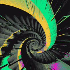 Fototapeta premium Abstract spiral staircase art print with vibrant colors modern home decor and unique design for sale online vector illustration