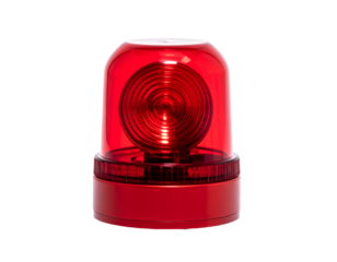 Bright red warning light with rotating beacon and textured base