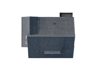 generate me a top down view of a dark grey realistic flat shing roof on white background