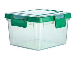 Clear plastic container with green snap-lock lid and handles