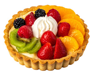 Golden crust brimming with custard and fresh, vibrant mixed fruits