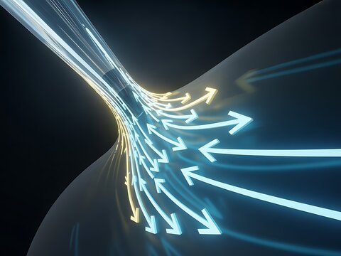 High-speed data flow and bottleneck concept visualized with glowing arrows in digital conduit