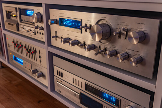 Vintage silver  "Blue Line" hifi stereo components stack.