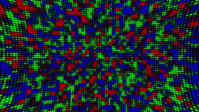 Abstract colorful futuristic digital dots background with radial blur and glowing LED screen textur