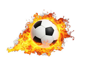 Fototapeta premium A burning soccer ball isolated on a black background with animated realistic flames