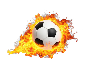 A burning soccer ball isolated on a black background with animated realistic flames