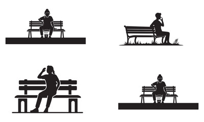 People sitting on benches in various poses and settings