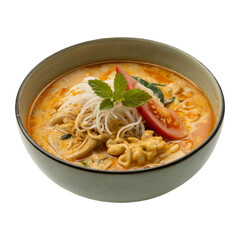 Bowl of Laksa Noodle Soup with Transparent Background