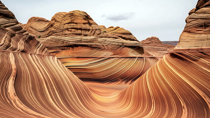 The Wave rock formation in Arizona desert landscape