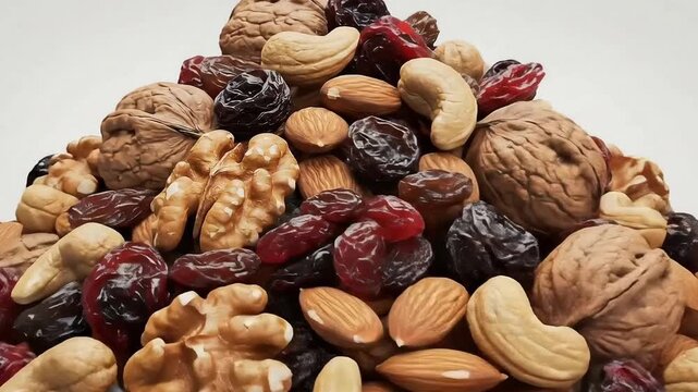 A healthy and nutritious mix of assorted nuts and dried fruits perfect for a wholesome snack