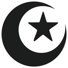 Fototapeta premium Graphic black crescent moon and five-pointed star icon, a timeless spiritual symbol