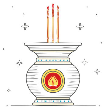 Ornate spiritual incense burner with three lit sticks. Traditional cultural offering for worship and contemplation.