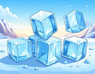 Ice cubes on snowy landscape