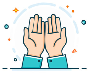 Fototapeta premium Illustration of cupped hands reaching upwards with sparkling and rounded decorative elements