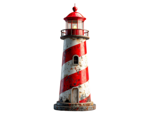 Vintage Toy Lighthouse with Red and White Stripes, Nautical Maritime Decor, Isolated