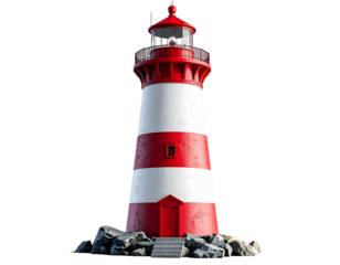 Standalone Coastal Lighthouse Isolated on Transparent Background, Nautical Safety Symbol