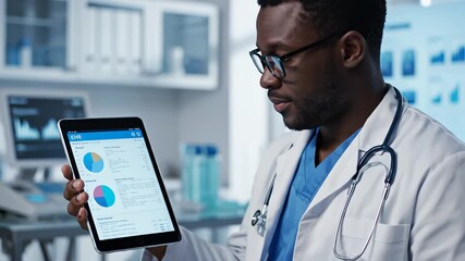 Doctor analyzing medical data on tablet - Powered by Adobe