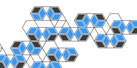 Linear geometric drawing. Abstract white background from cubes and lines. Vector illustration.