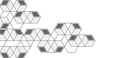 Linear geometric drawing. Abstract white background from cubes and lines. Vector illustration.