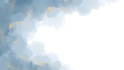 Watercolor blue cloudy texture with gold accents background